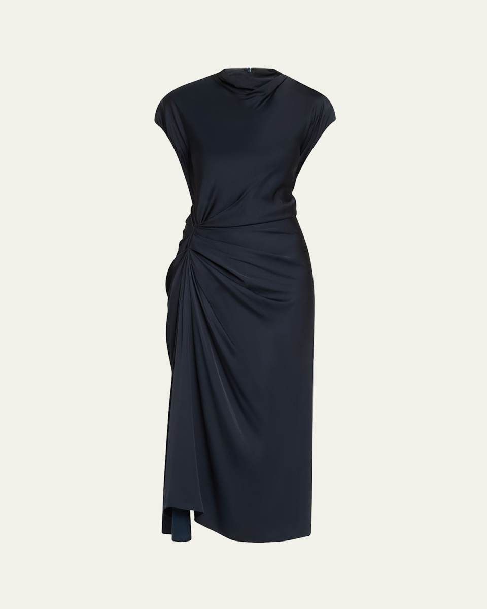 Alma Draped Satin Midi Dress